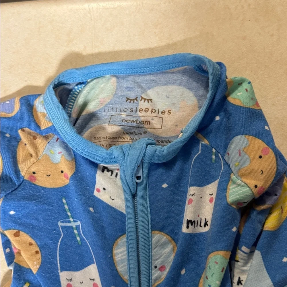 Little Sleepies Blue Milk & Cookie Print Footie